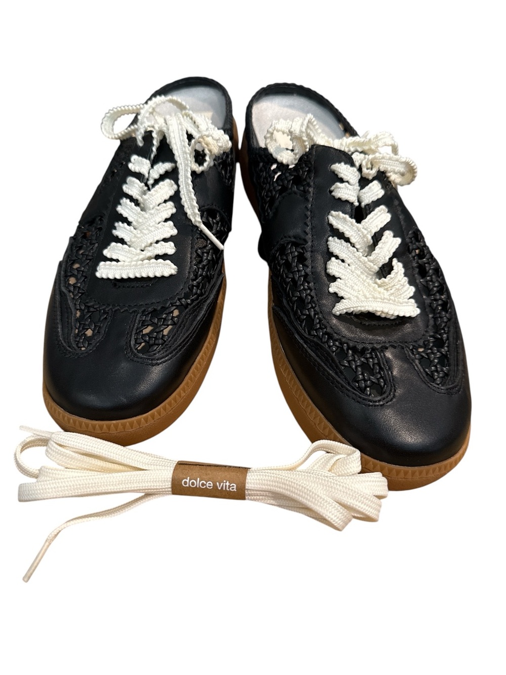 Dolce Vita Black Leather Sneakers with White Rope Laces